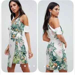 Adelyn Rae White Tropical Off-Shoulder Midi Dress